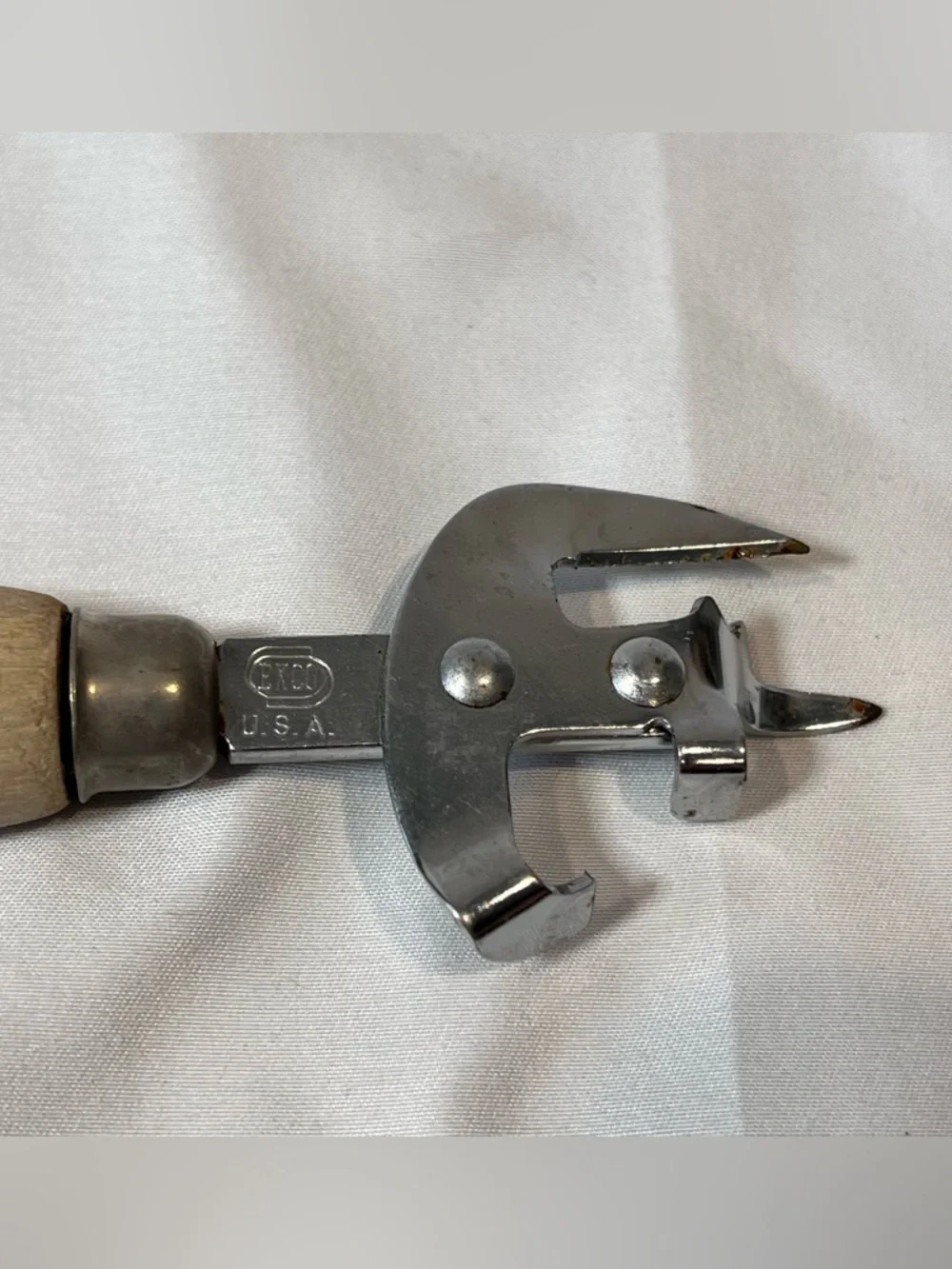 Vintage EKCO USA Wood Handle Can Opener Bottle Opener Church Key Kitchen Tool